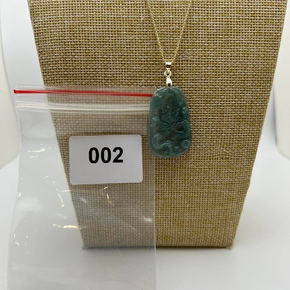 Dragon Burma Jade Carved Pendant Necklace w/ 24K Gold‎ Plated Chain - Picture 6 of 6